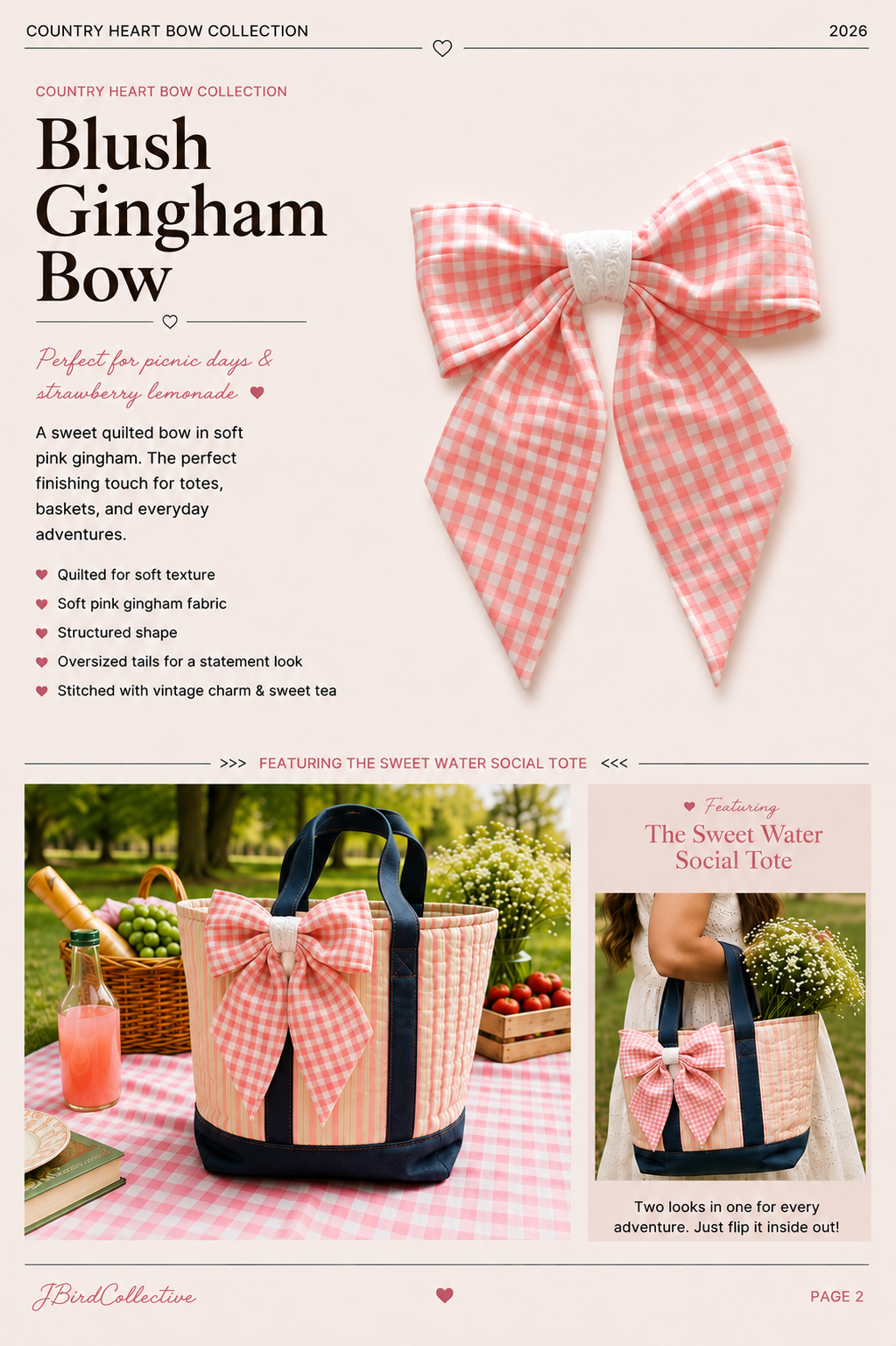 Quilted Bow | Blush Gingham Bow