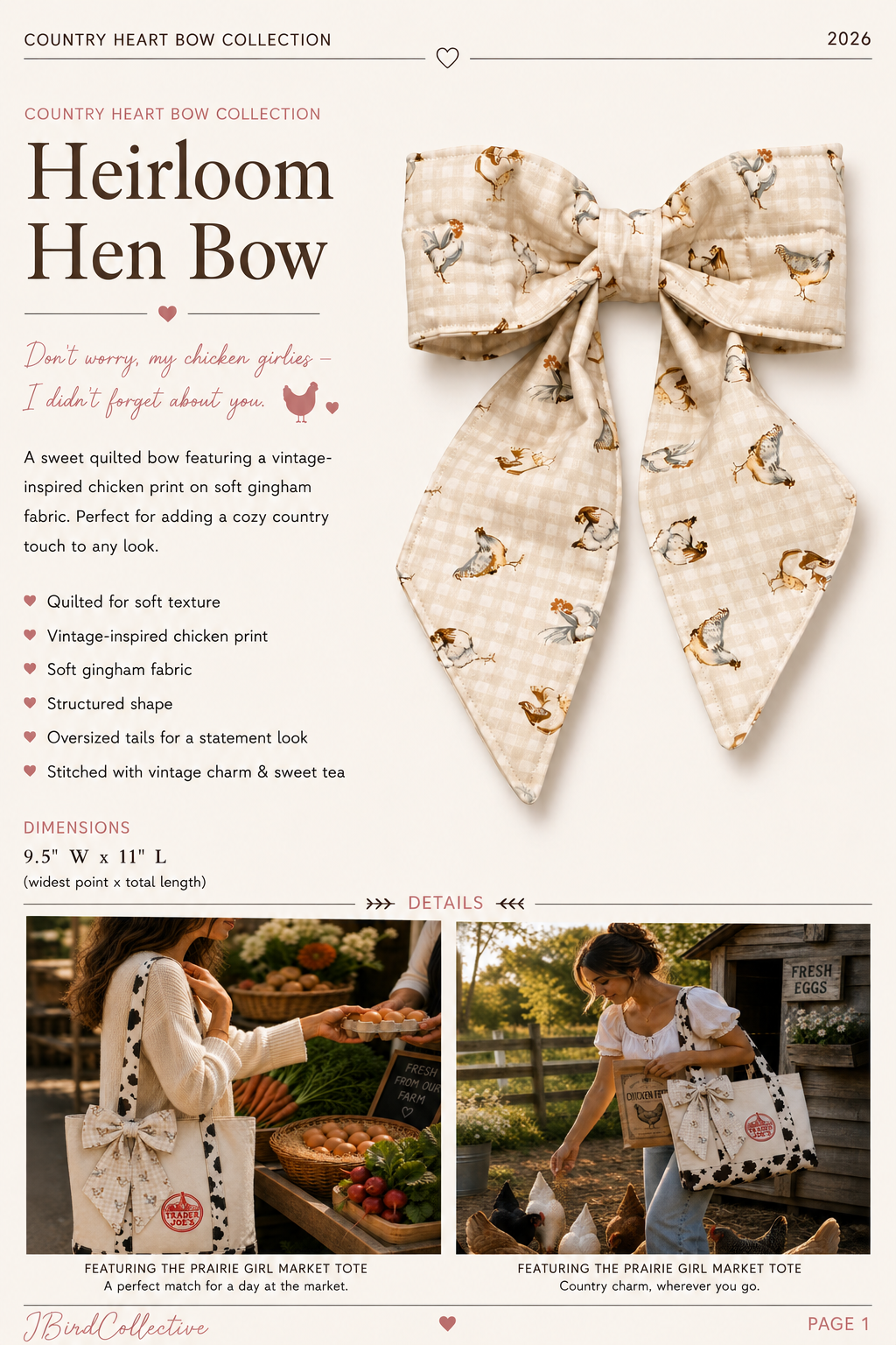 Quilted Bow | Heirloom Hen Bow