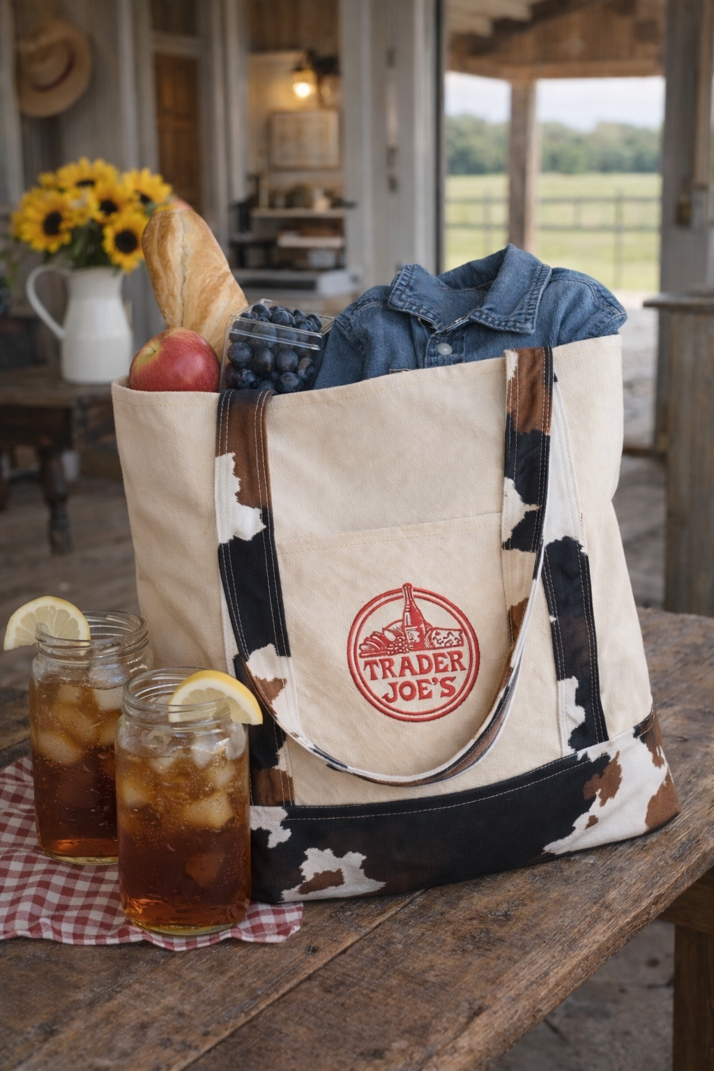 Trader Joe Canvas Tote | Golden Flower Cowgirl Tote